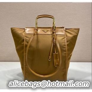 Well Crafted Prada Large Re-Nylon and leather tote bag 1BG561 Brandy Brown 2025