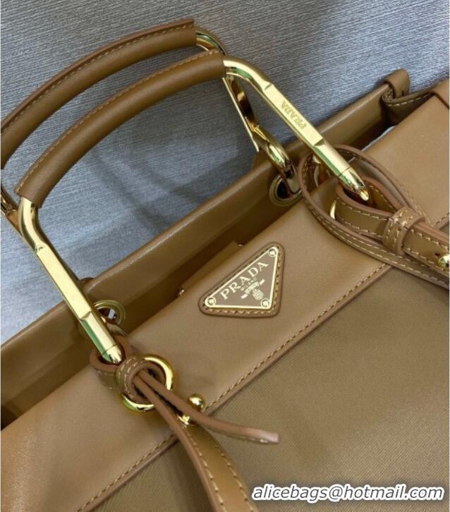 Well Crafted Prada Large Re-Nylon and leather tote bag 1BG561 Brandy Brown 2025