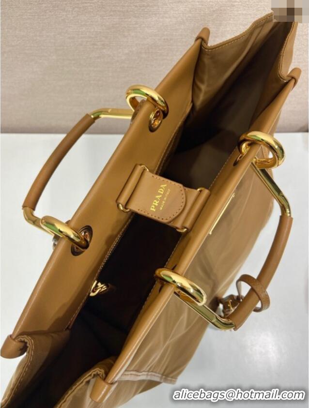 Well Crafted Prada Large Re-Nylon and leather tote bag 1BG561 Brandy Brown 2025