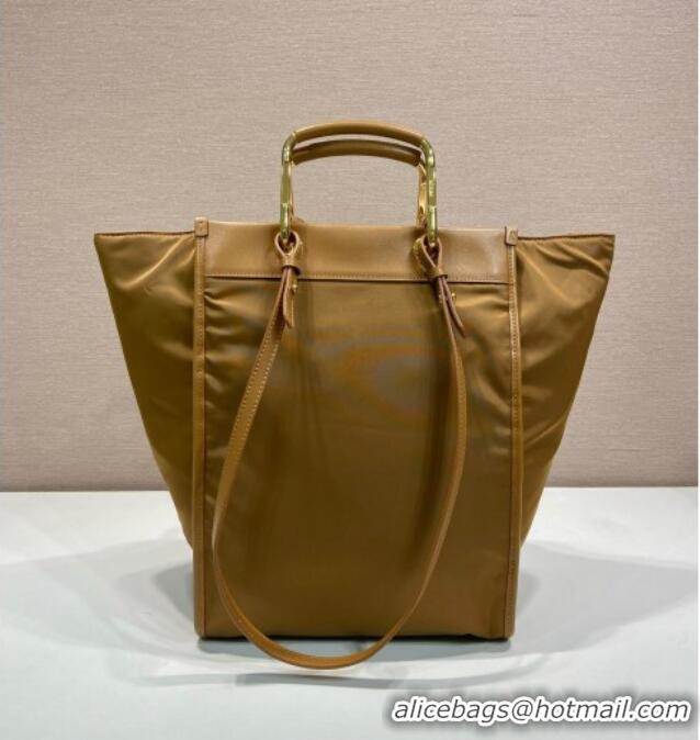 Well Crafted Prada Large Re-Nylon and leather tote bag 1BG561 Brandy Brown 2025