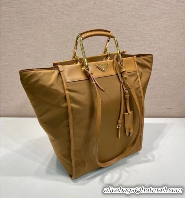 Well Crafted Prada Large Re-Nylon and leather tote bag 1BG561 Brandy Brown 2025
