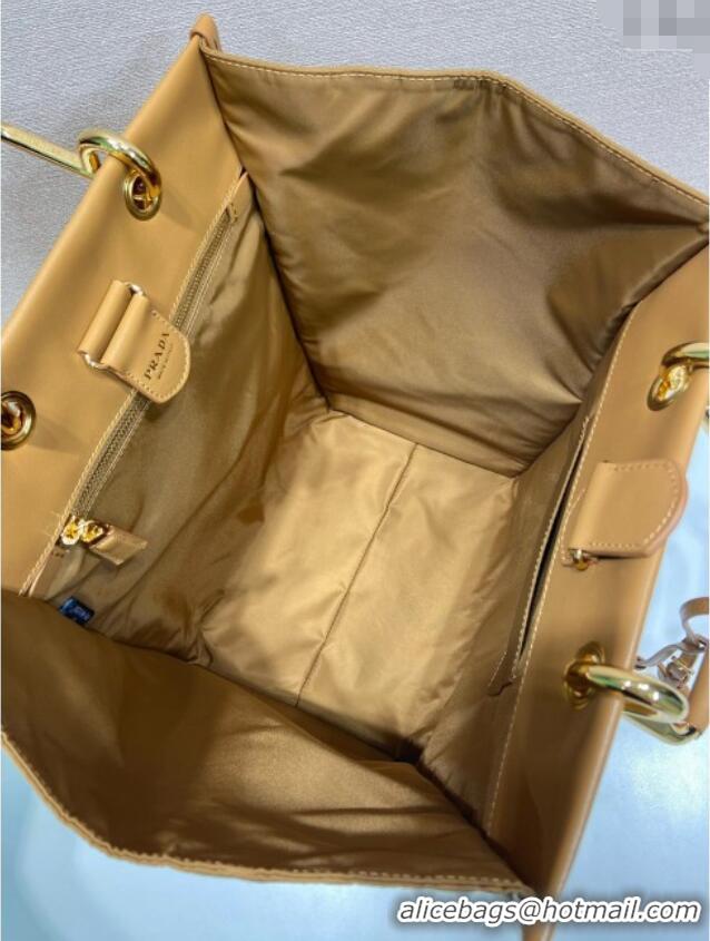 Well Crafted Prada Large Re-Nylon and leather tote bag 1BG561 Brandy Brown 2025