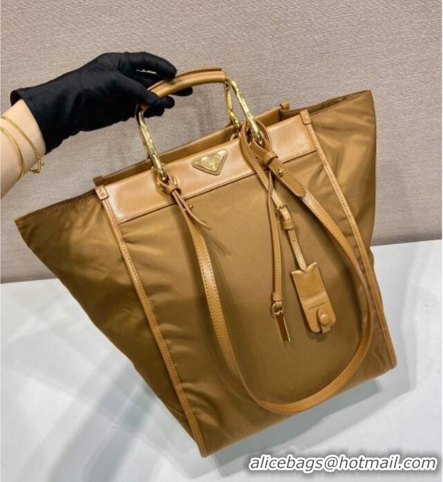 Well Crafted Prada Large Re-Nylon and leather tote bag 1BG561 Brandy Brown 2025