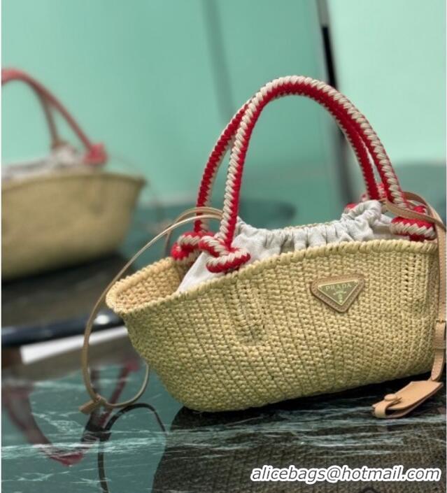 Affordable Price Prada Small crochet straw-like basket bag 1BA463 Beige 2025