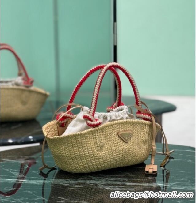 Affordable Price Prada Small crochet straw-like basket bag 1BA463 Beige 2025