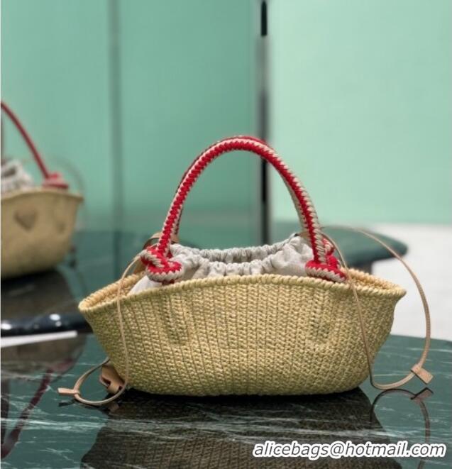 Affordable Price Prada Small crochet straw-like basket bag 1BA463 Beige 2025