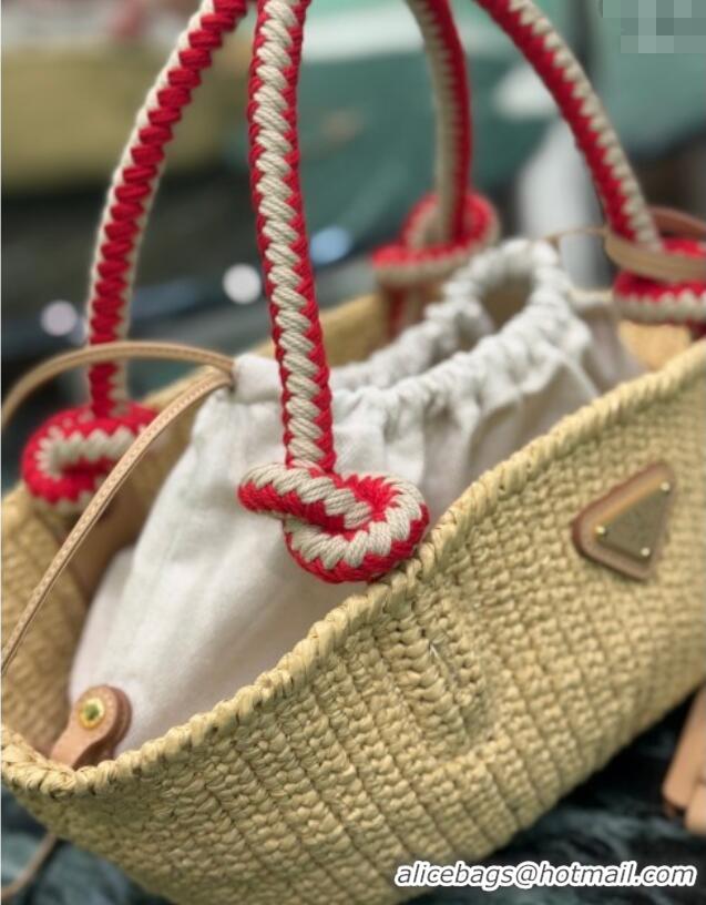 Affordable Price Prada Small crochet straw-like basket bag 1BA463 Beige 2025