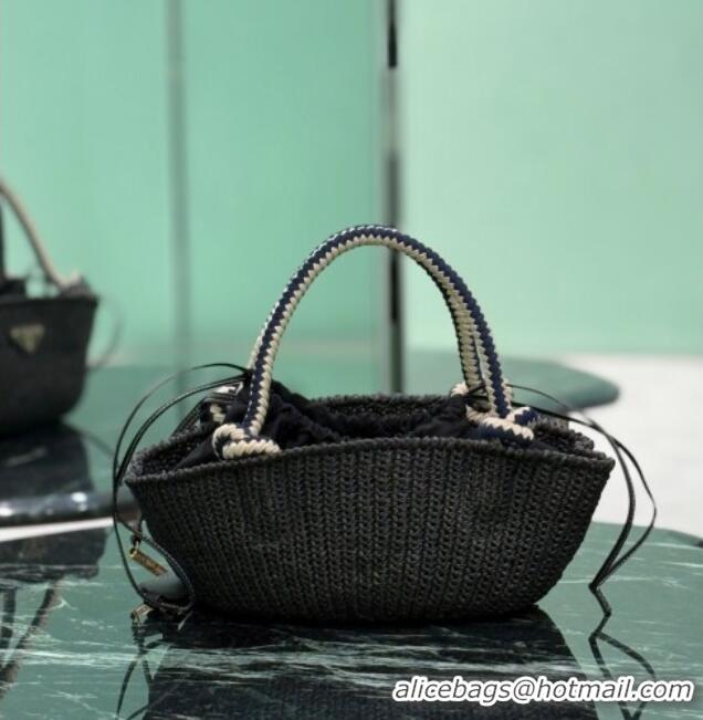 Good Product Prada Small crochet straw-like basket bag 1BA463 Black 2025