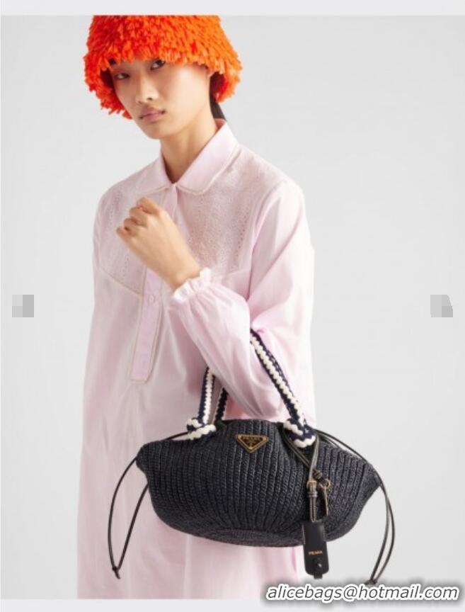 Good Product Prada Small crochet straw-like basket bag 1BA463 Black 2025
