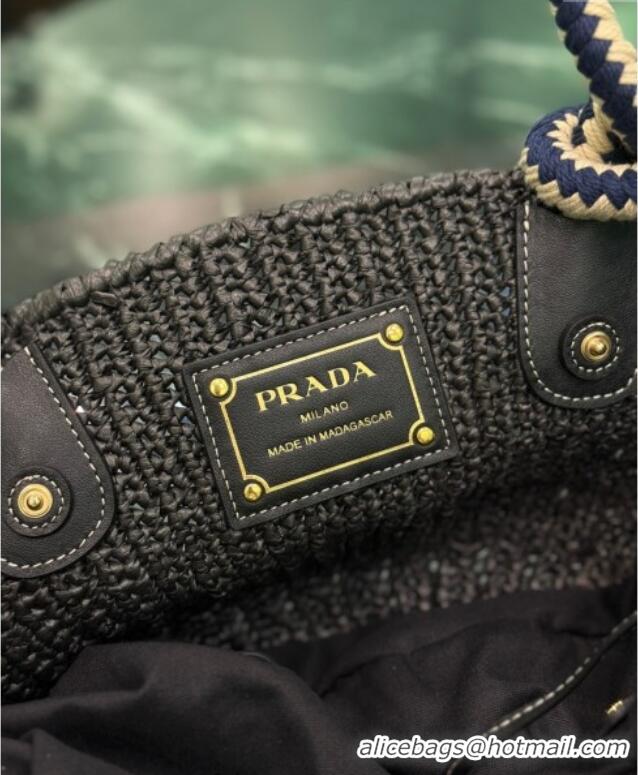 Good Product Prada Small crochet straw-like basket bag 1BA463 Black 2025