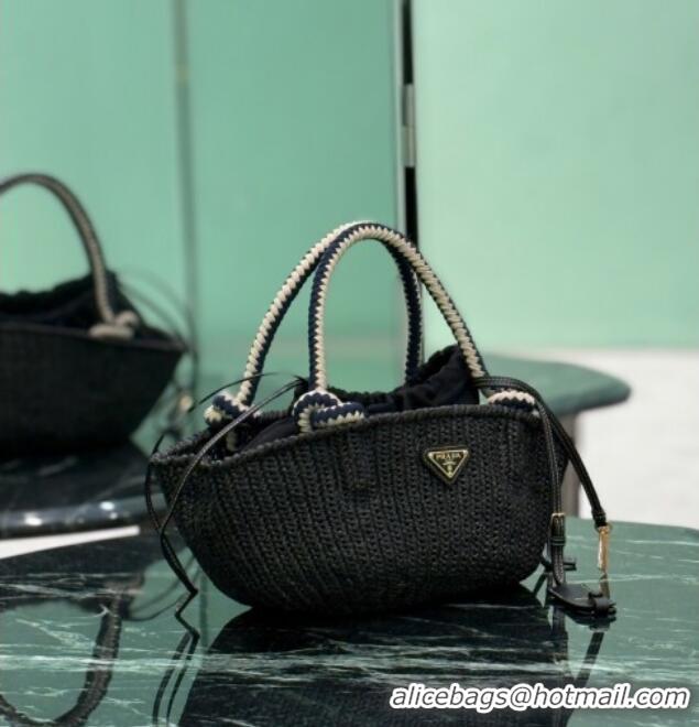 Good Product Prada Small crochet straw-like basket bag 1BA463 Black 2025