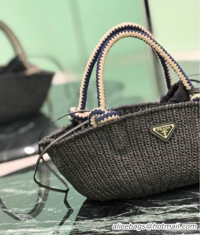 Good Product Prada Small crochet straw-like basket bag 1BA463 Black 2025