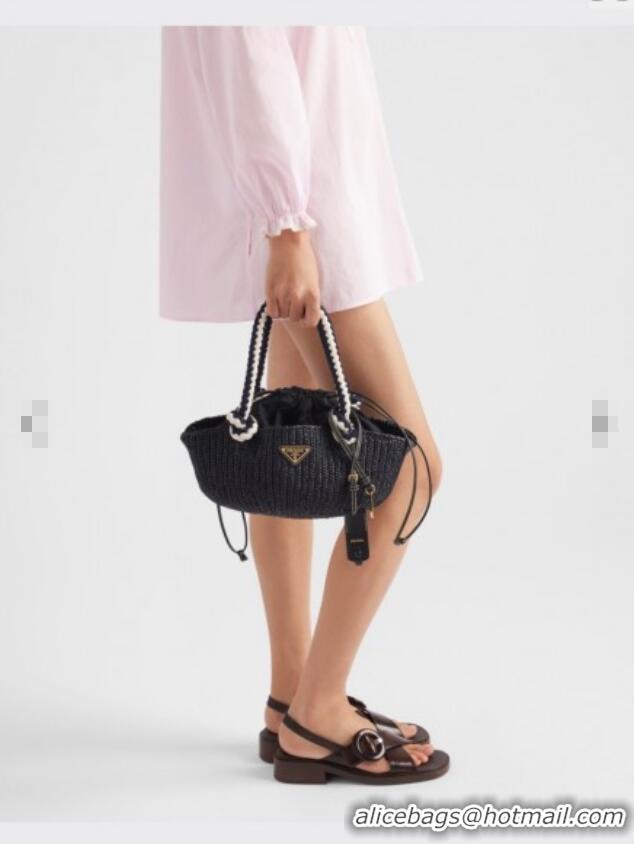 Good Product Prada Small crochet straw-like basket bag 1BA463 Black 2025