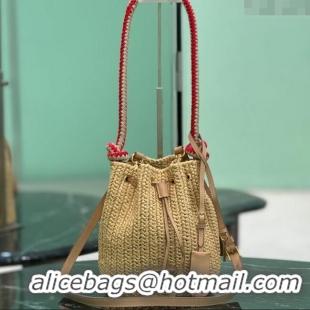 Best Quality Prada Crochet straw-like mini bucket bag 1BE068 Beige 2025
