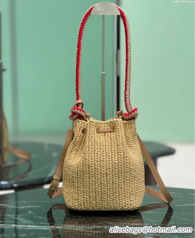 Best Quality Prada Crochet straw-like mini bucket bag 1BE068 Beige 2025