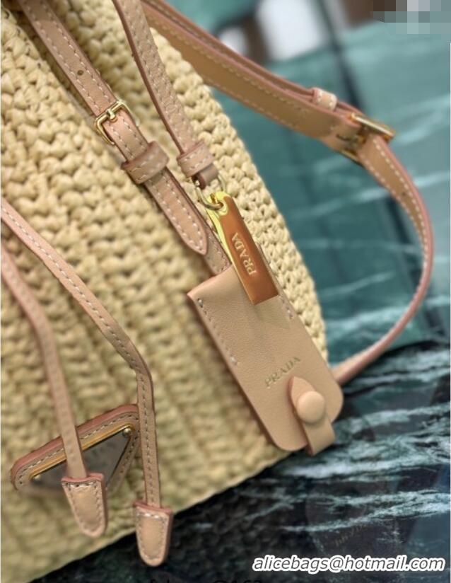 Best Quality Prada Crochet straw-like mini bucket bag 1BE068 Beige 2025