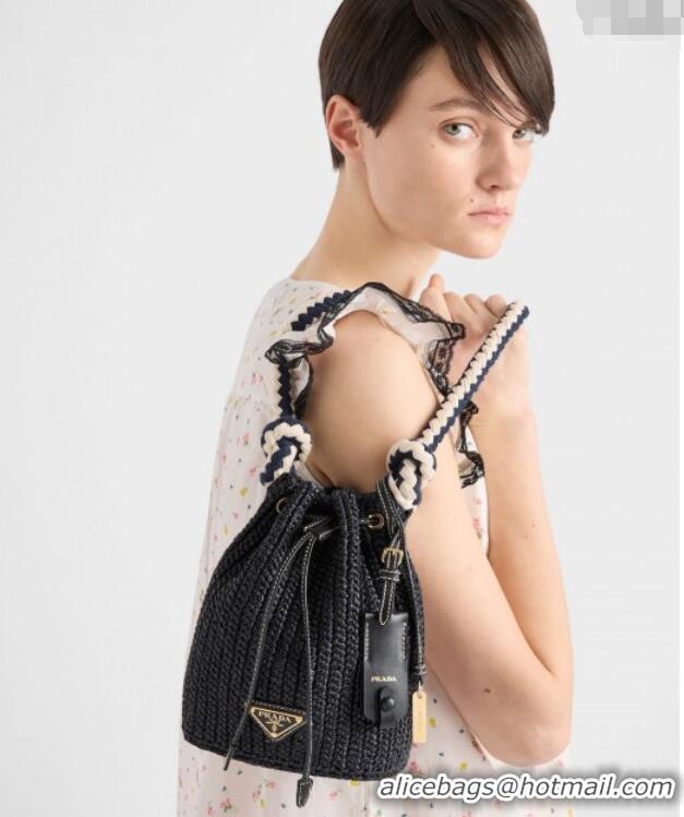 Best Quality Prada Crochet straw-like mini bucket bag 1BE068 Beige 2025