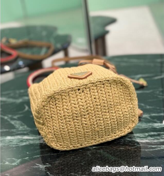 Best Quality Prada Crochet straw-like mini bucket bag 1BE068 Beige 2025