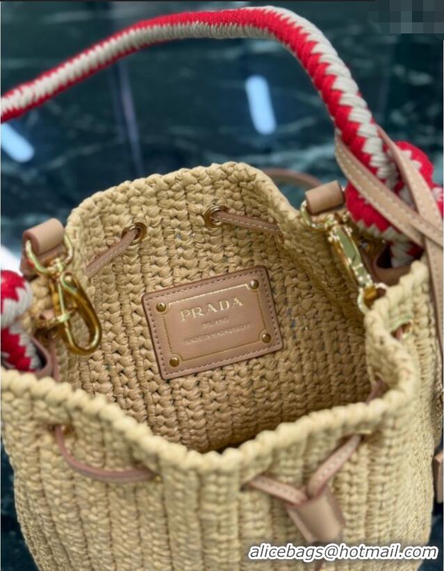 Best Quality Prada Crochet straw-like mini bucket bag 1BE068 Beige 2025
