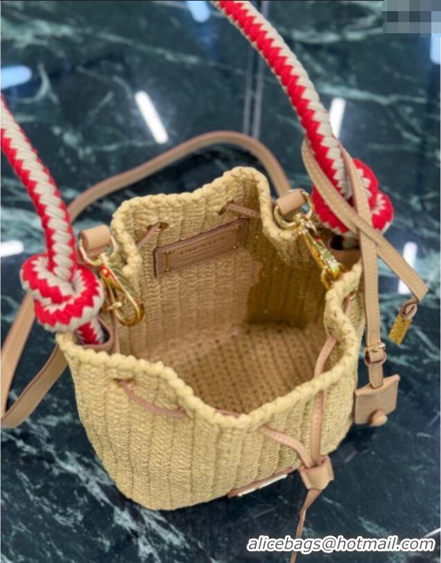 Best Quality Prada Crochet straw-like mini bucket bag 1BE068 Beige 2025