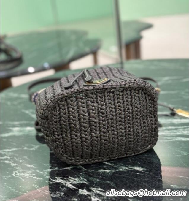 Grade Quality Prada Crochet straw-like mini bucket bag 1BE068 Black 2025