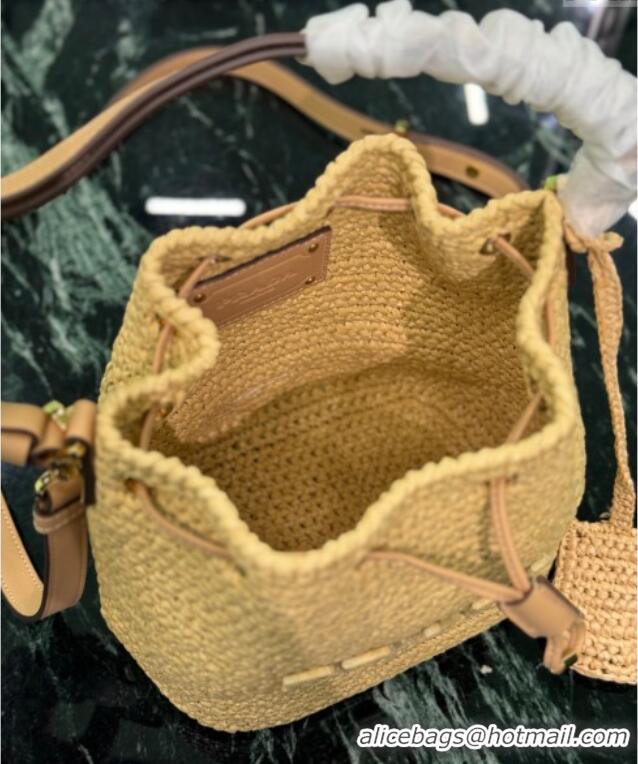 Promotional Prada Crochet straw-like and leather mini bucket bag 1BE068 2025