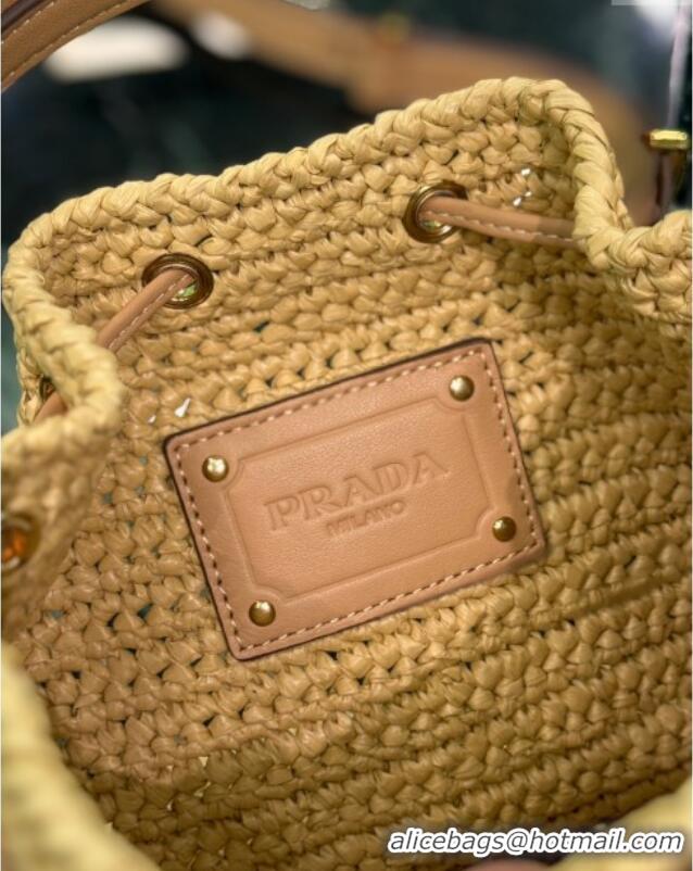 Promotional Prada Crochet straw-like and leather mini bucket bag 1BE068 2025