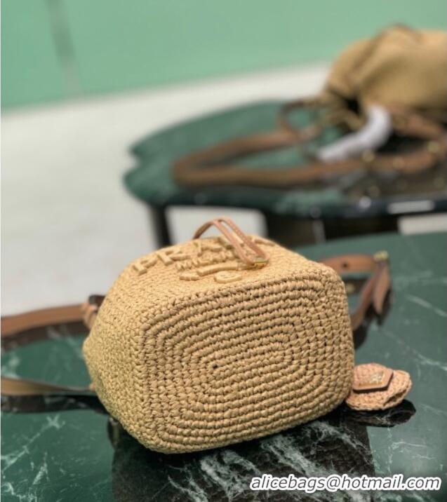 Promotional Prada Crochet straw-like and leather mini bucket bag 1BE068 2025
