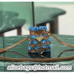 Luxury Cheap Prada Crochet straw-like mini pouch 1NR040 Blue 2025