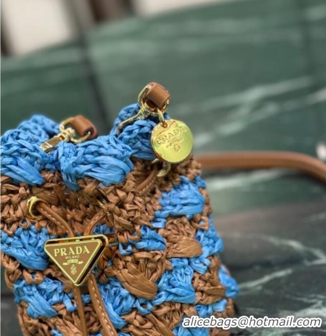 Luxury Cheap Prada Crochet straw-like mini pouch 1NR040 Blue 2025