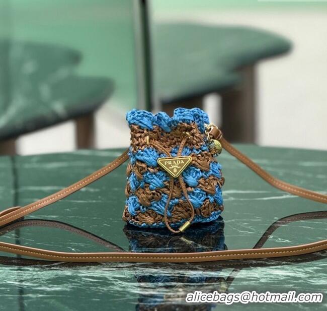 Luxury Cheap Prada Crochet straw-like mini pouch 1NR040 Blue 2025