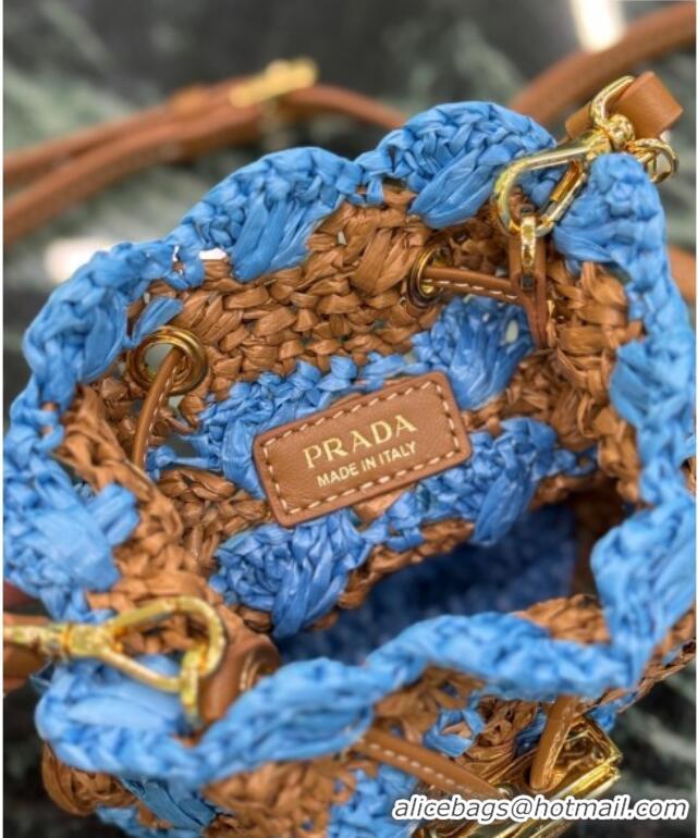Luxury Cheap Prada Crochet straw-like mini pouch 1NR040 Blue 2025