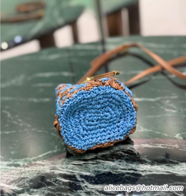 Luxury Cheap Prada Crochet straw-like mini pouch 1NR040 Blue 2025