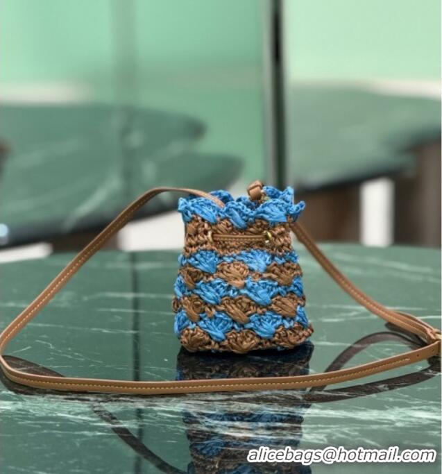 Luxury Cheap Prada Crochet straw-like mini pouch 1NR040 Blue 2025