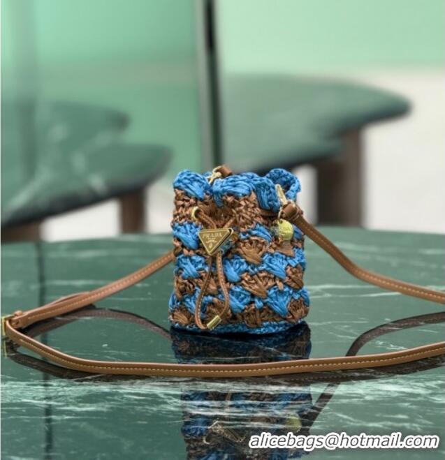 Luxury Cheap Prada Crochet straw-like mini pouch 1NR040 Blue 2025