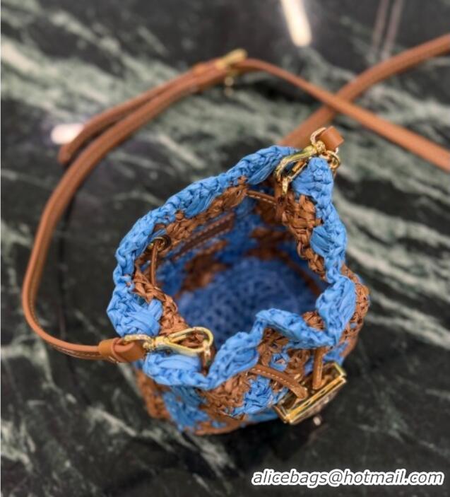 Luxury Cheap Prada Crochet straw-like mini pouch 1NR040 Blue 2025