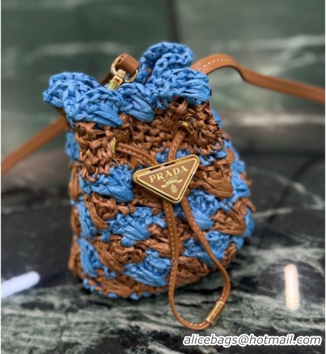 Luxury Cheap Prada Crochet straw-like mini pouch 1NR040 Blue 2025