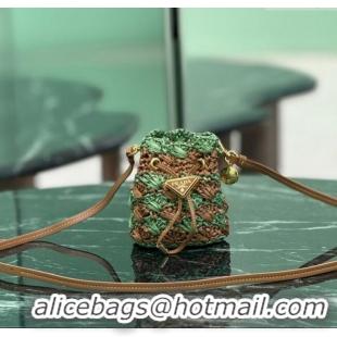 Best Quality Prada Crochet straw-like mini pouch 1NR040 Green 2025