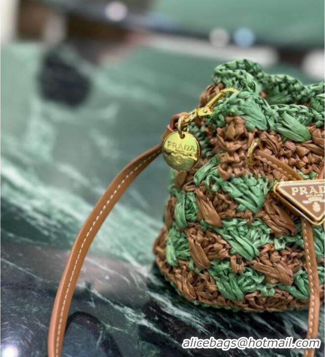 Best Quality Prada Crochet straw-like mini pouch 1NR040 Green 2025