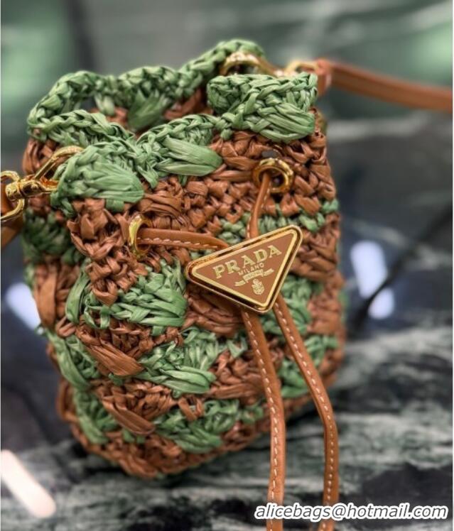 Best Quality Prada Crochet straw-like mini pouch 1NR040 Green 2025
