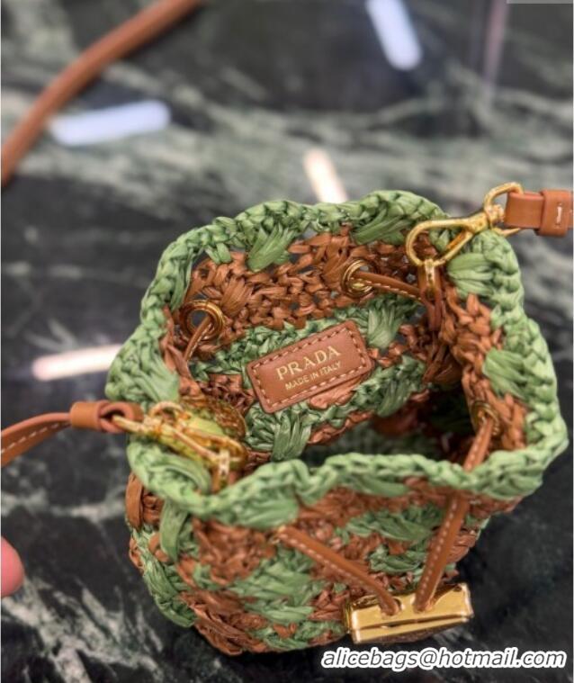 Best Quality Prada Crochet straw-like mini pouch 1NR040 Green 2025