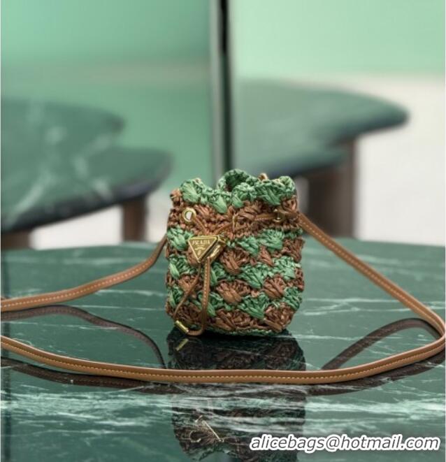 Best Quality Prada Crochet straw-like mini pouch 1NR040 Green 2025