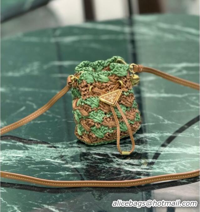 Best Quality Prada Crochet straw-like mini pouch 1NR040 Green 2025