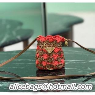 Most Popular Prada Crochet straw-like mini pouch 1NR040 Orange 2025