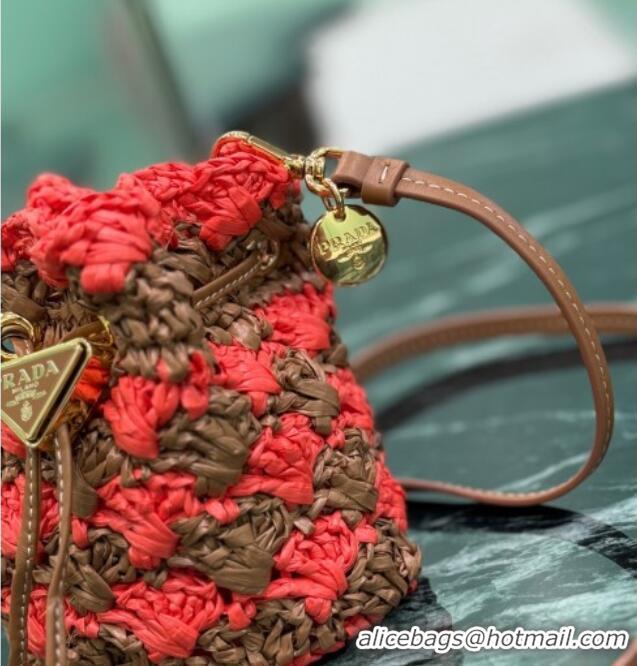 Most Popular Prada Crochet straw-like mini pouch 1NR040 Orange 2025