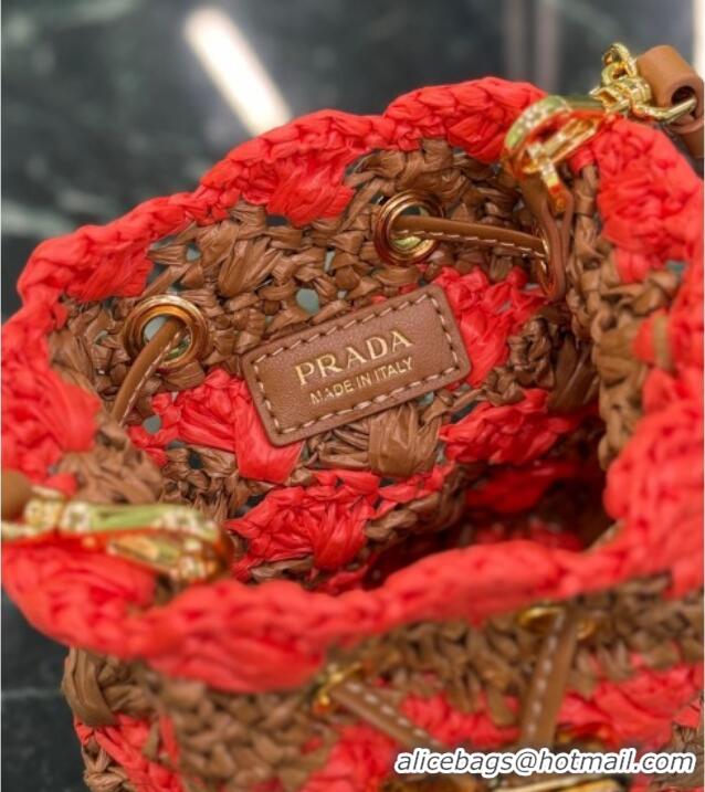 Most Popular Prada Crochet straw-like mini pouch 1NR040 Orange 2025