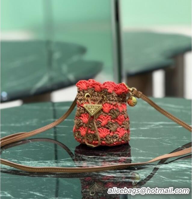 Most Popular Prada Crochet straw-like mini pouch 1NR040 Orange 2025