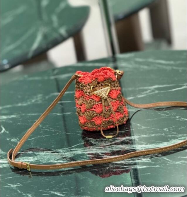 Most Popular Prada Crochet straw-like mini pouch 1NR040 Orange 2025