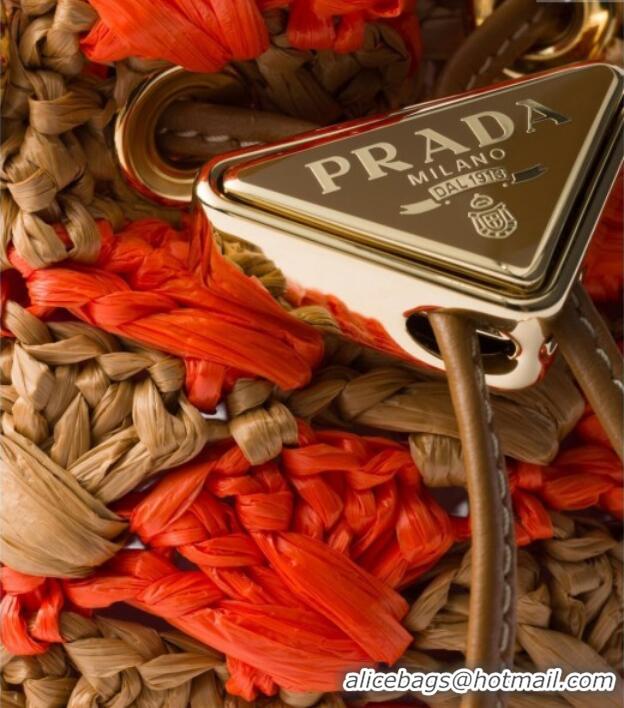 Most Popular Prada Crochet straw-like mini pouch 1NR040 Orange 2025