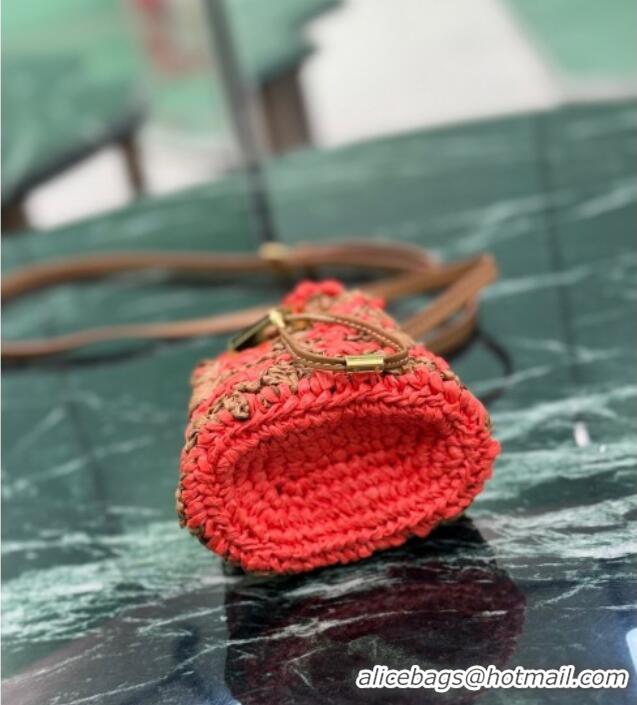 Most Popular Prada Crochet straw-like mini pouch 1NR040 Orange 2025
